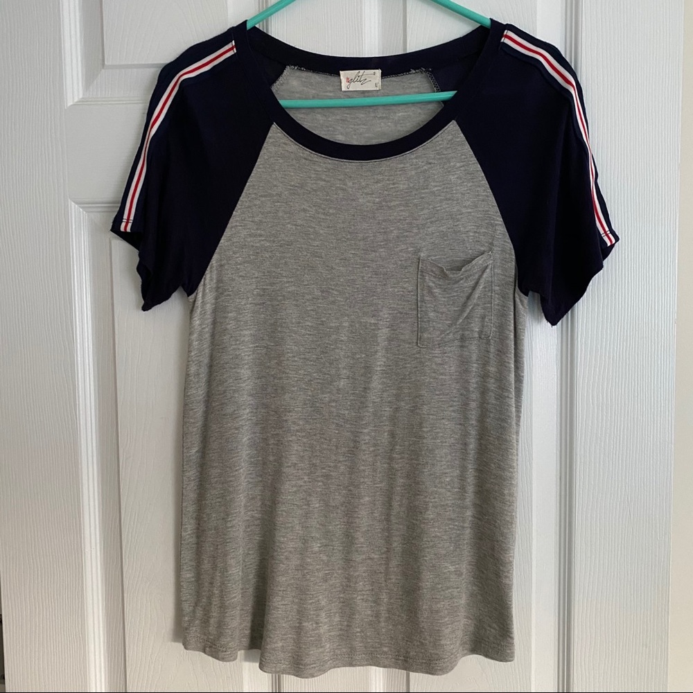 Navy and grey top with pocket